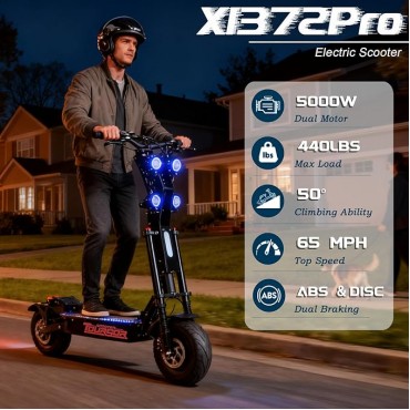 X1372VPRO Electric Scooter Adults 75 Miles Long Range, 10000W Dual Motor 65MPH Max Speed, 72V 40Ah Battery & 13-Inch Road Tires for Commuting